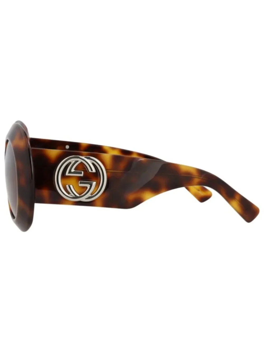 New Gucci Women's Sunglasses Round Oval Recycled Acetate Frame Havana Havana